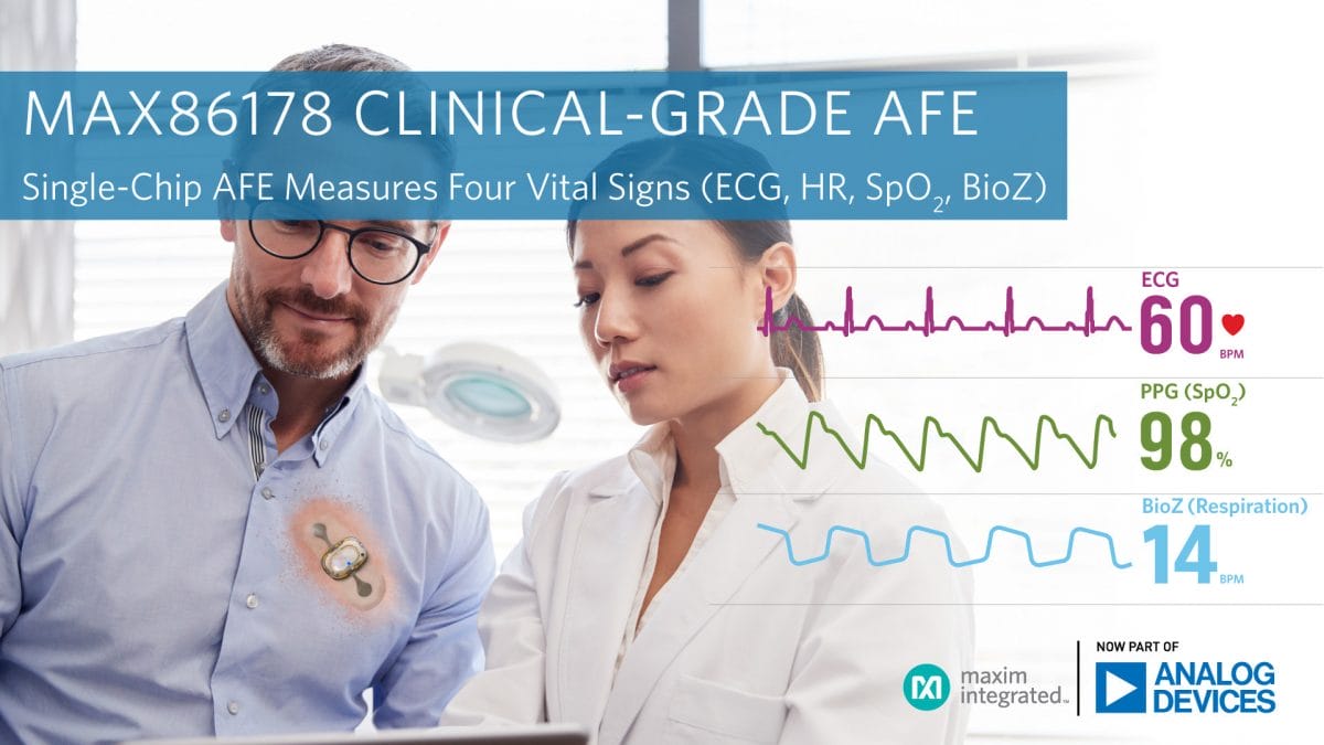 Clinical-Grade AFE from Analog Devices Measures Four Vital Signs for Remote Patient Monitoring Devices