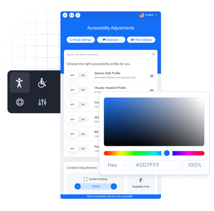 accessibility adjustments interface of accessiBe's accessWidget